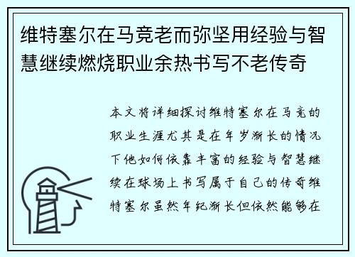 维特塞尔在马竞老而弥坚用经验与智慧继续燃烧职业余热书写不老传奇 维特塞尔在马竞老而弥坚用经验与智慧继续燃烧职业余热书写不老传奇